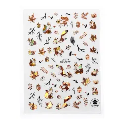 Naklejki na paznokcie jesienne liski i liście – złota folia – CJ-073